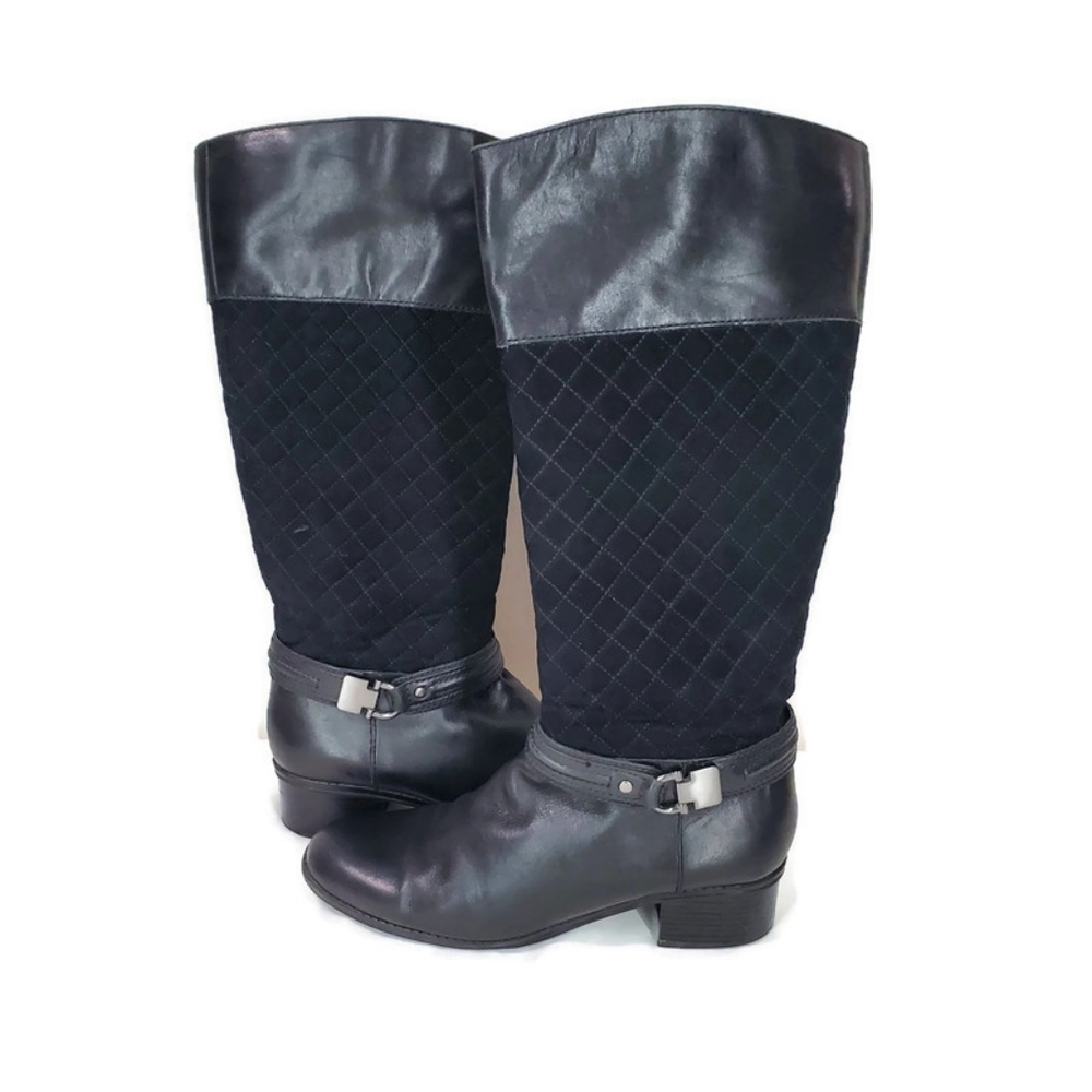 Bandolino BDClassieWomen's Black Tall Side Zip Quilted Riding Boot Size 9.5